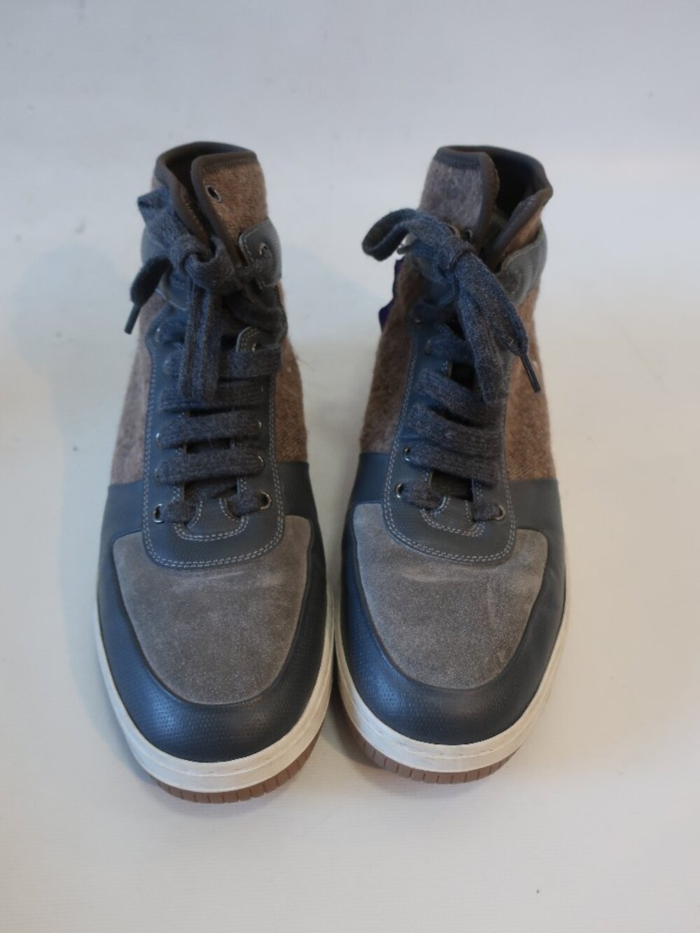 Authentic Mens Brunello Cucinelli Gray Taupe High-Top Lace-Up Sneakers 42 US/9.5